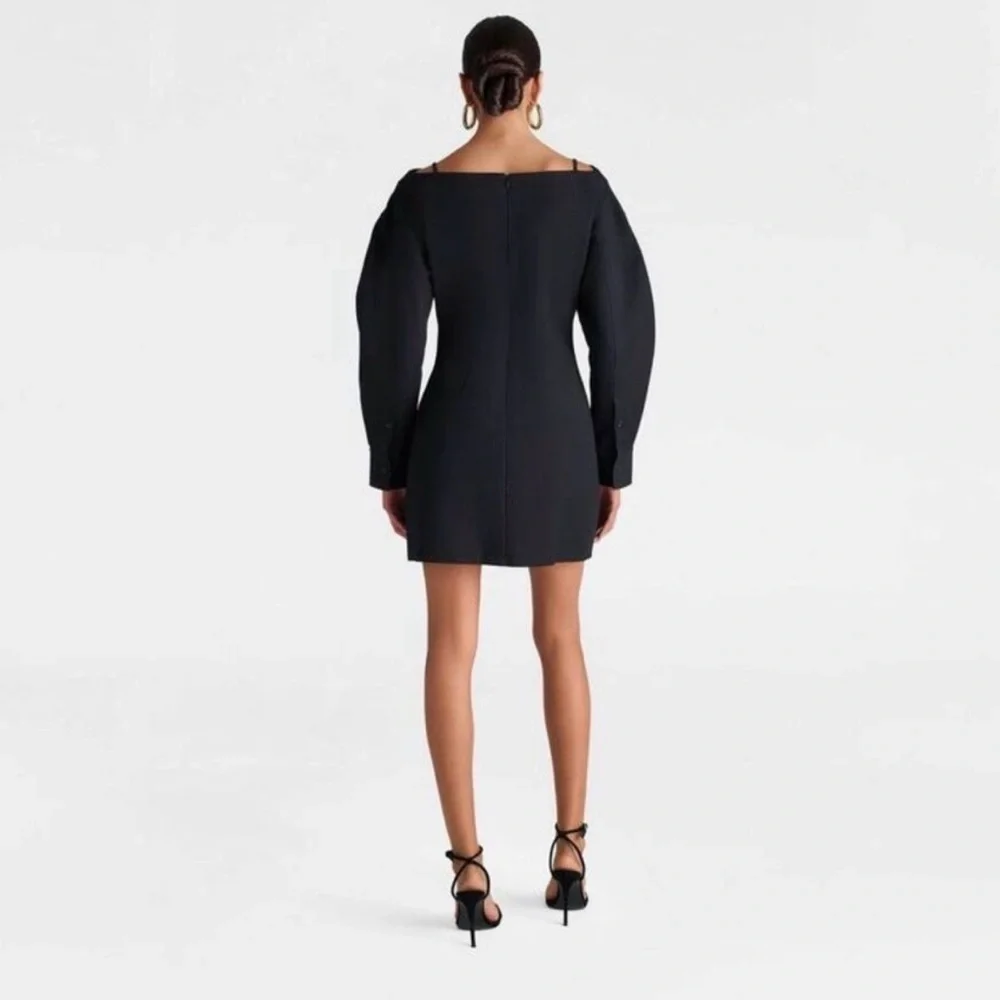 Elegant Black Mini Dress with Statement Long Sleeves - Picture 2 of 2